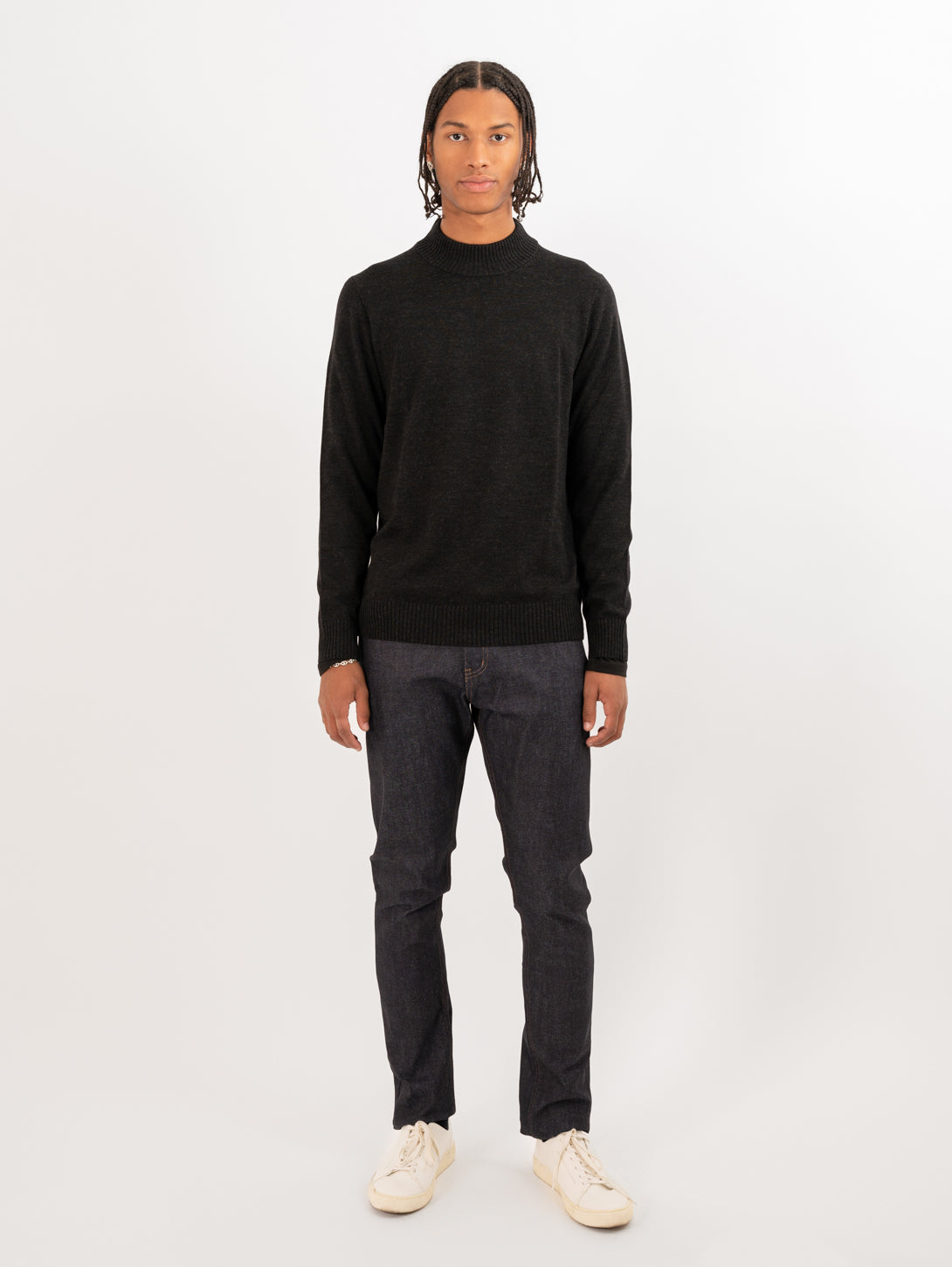 Extra-Fine Merino Mock Neck Sweater - Granite Melange