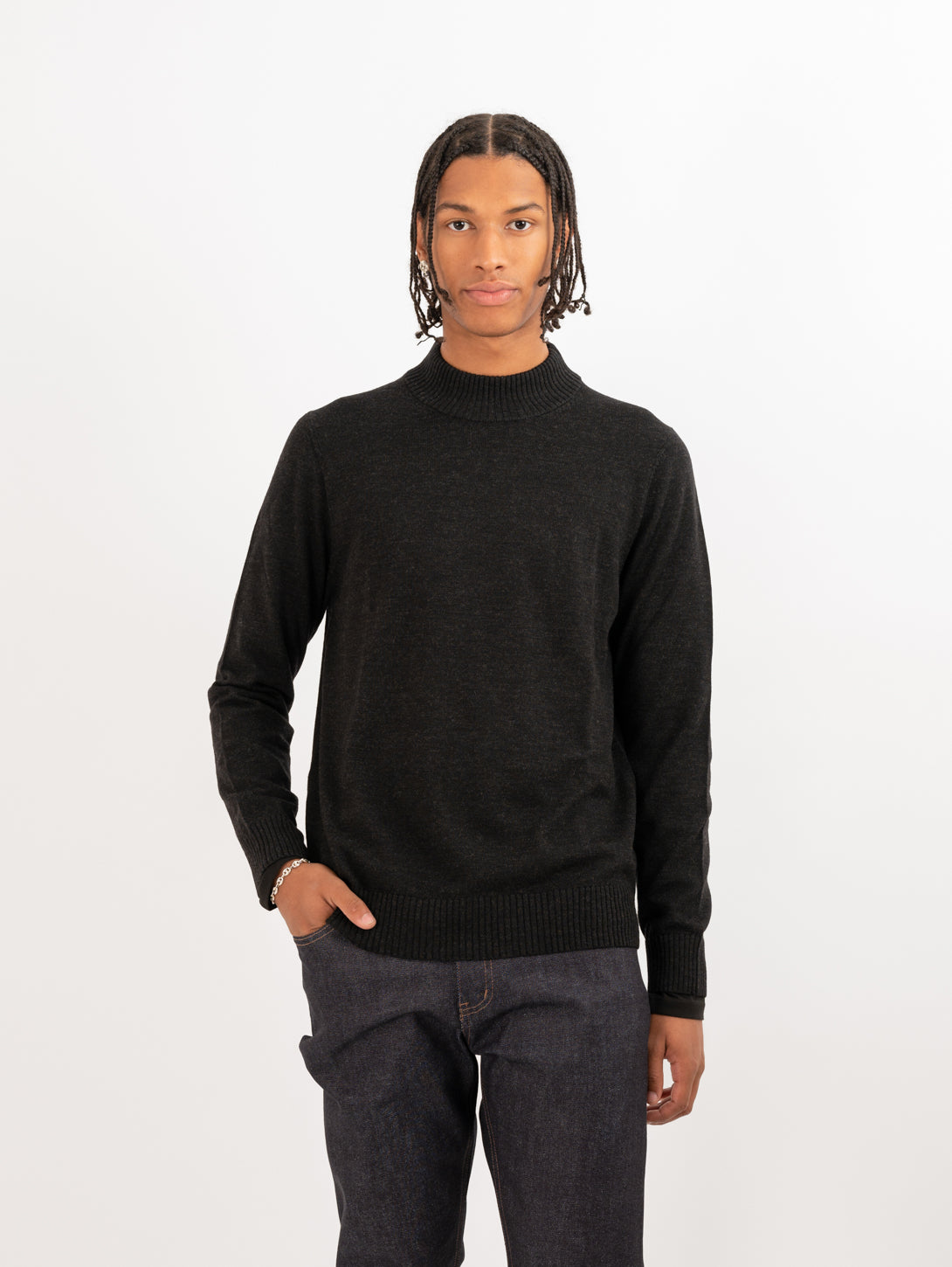 Extra-Fine Merino Mock Neck Sweater - Granite Melange