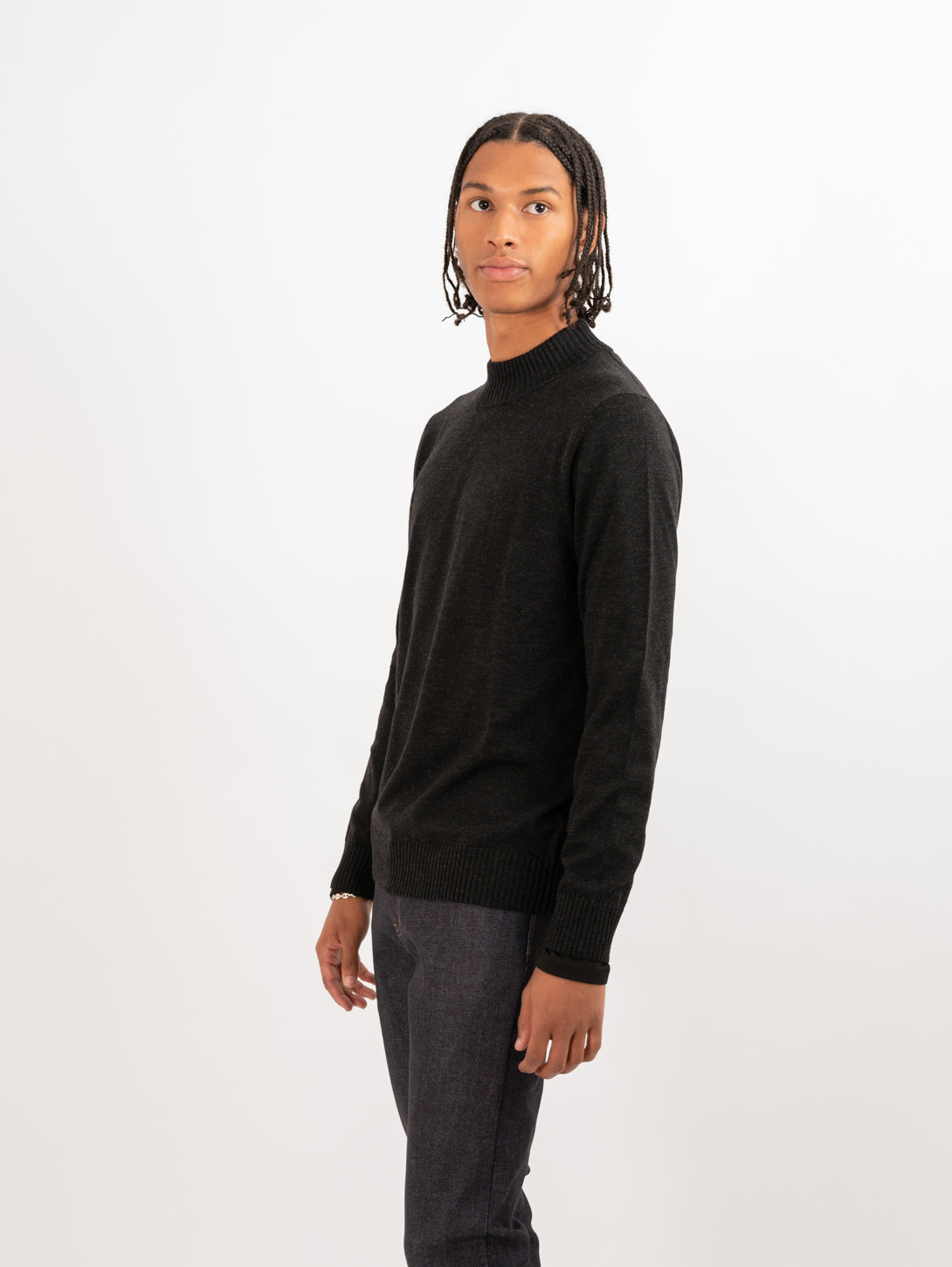 Extra-Fine Merino Mock Neck Sweater - Granite Melange