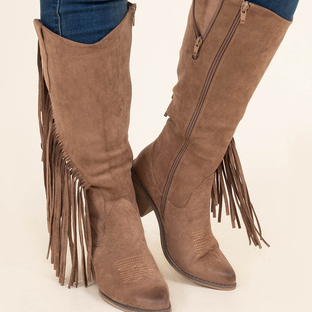 Finally Fringe Boots, Brown