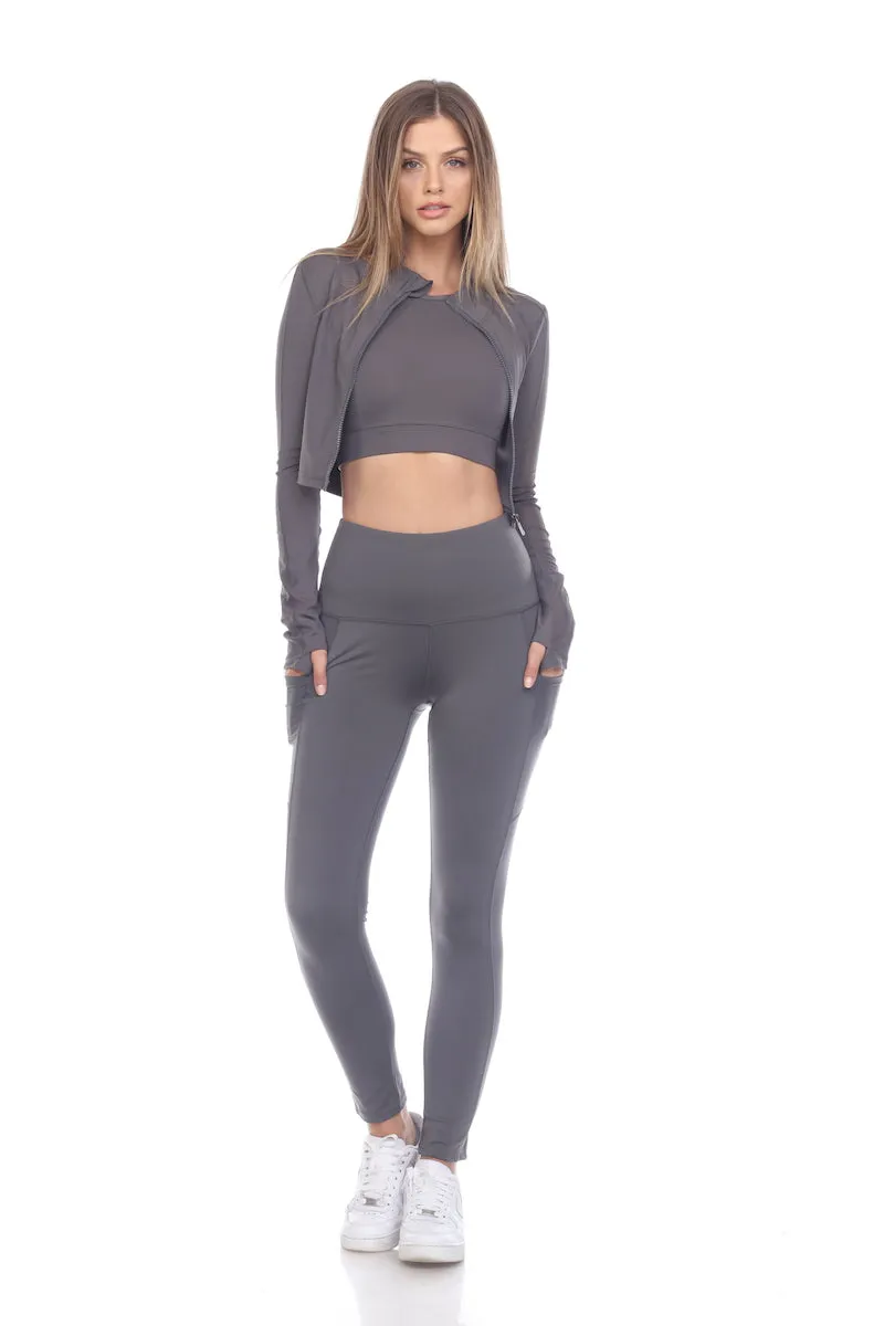 Fitwear Thumbs Up Crop Jacket 6030C Charcoal