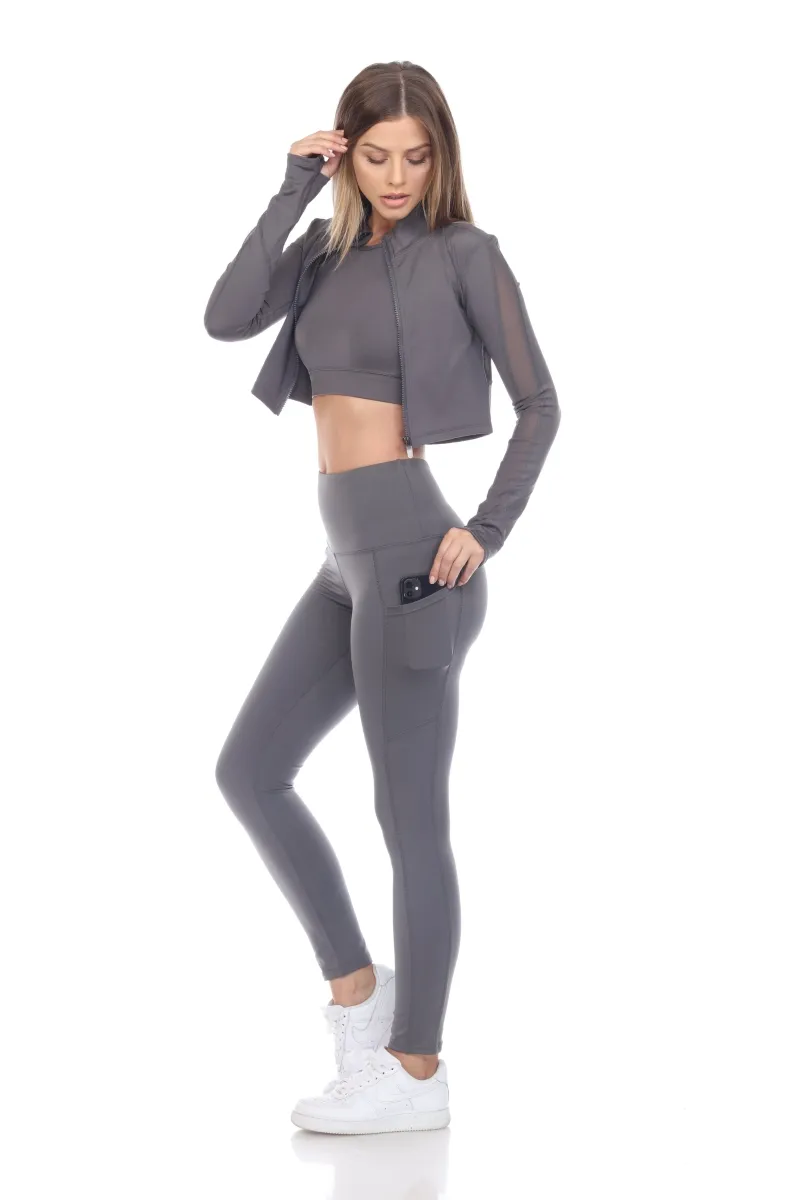 Fitwear Thumbs Up Crop Jacket 6030C Charcoal