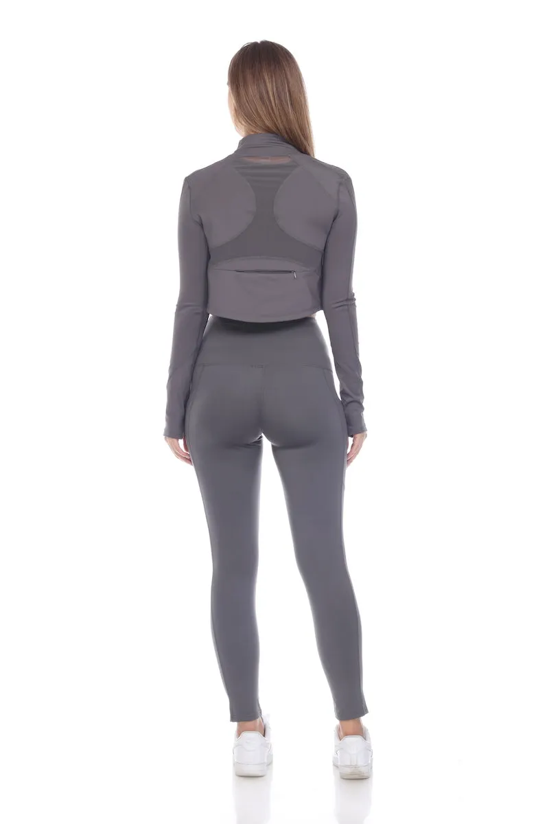 Fitwear Thumbs Up Crop Jacket 6030C Charcoal