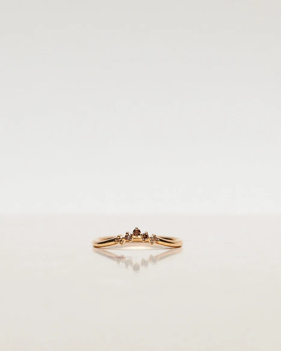 Five Diamond Triangle Ring with Chocolate and Champagne Diamond Gradient