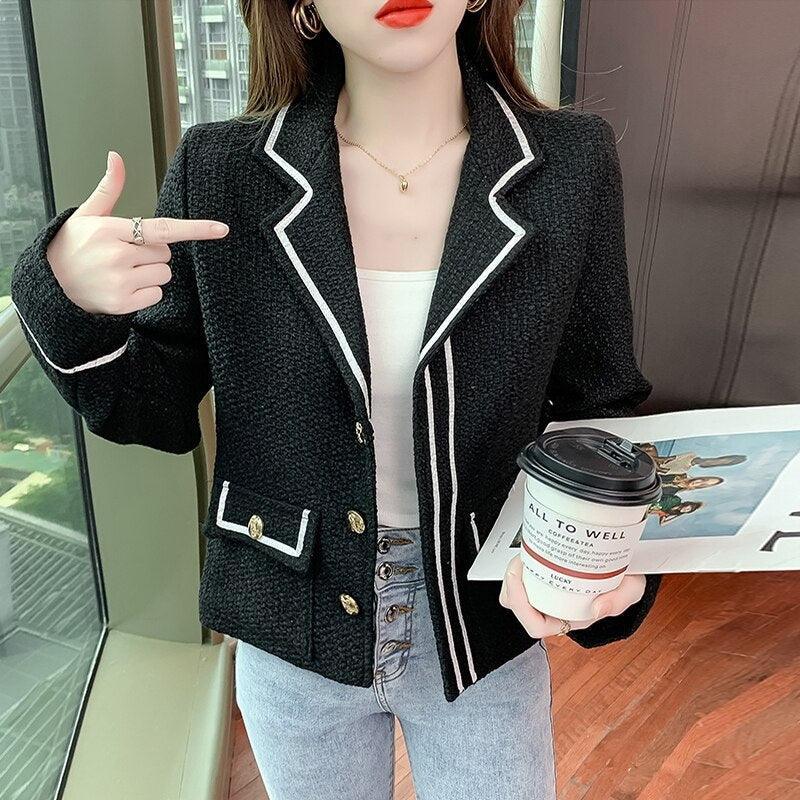 Flap Pocket Button Short Tweed Jacket Women