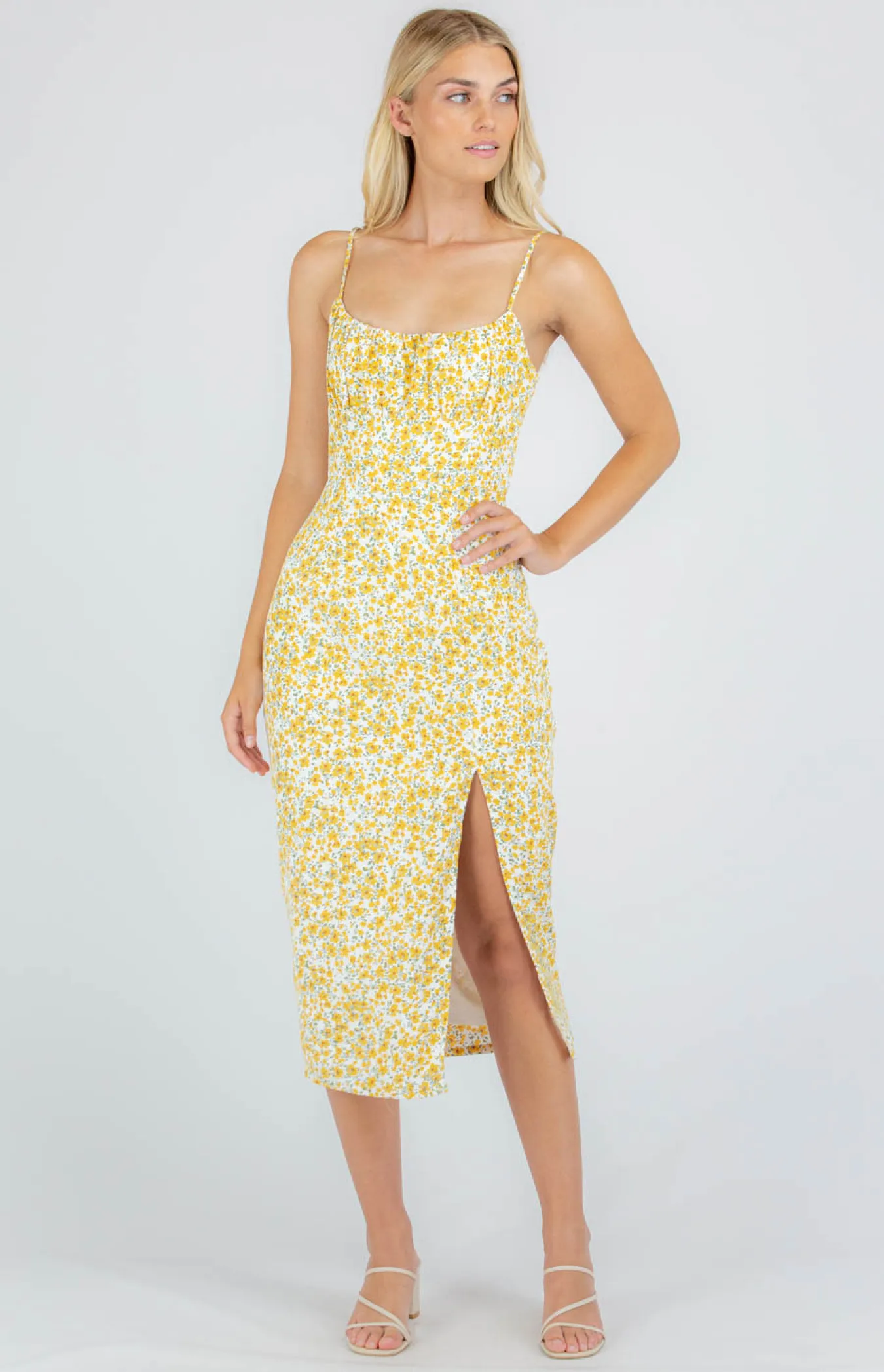 Floral Midi Dress with Side Split Hem (SDR933B) 