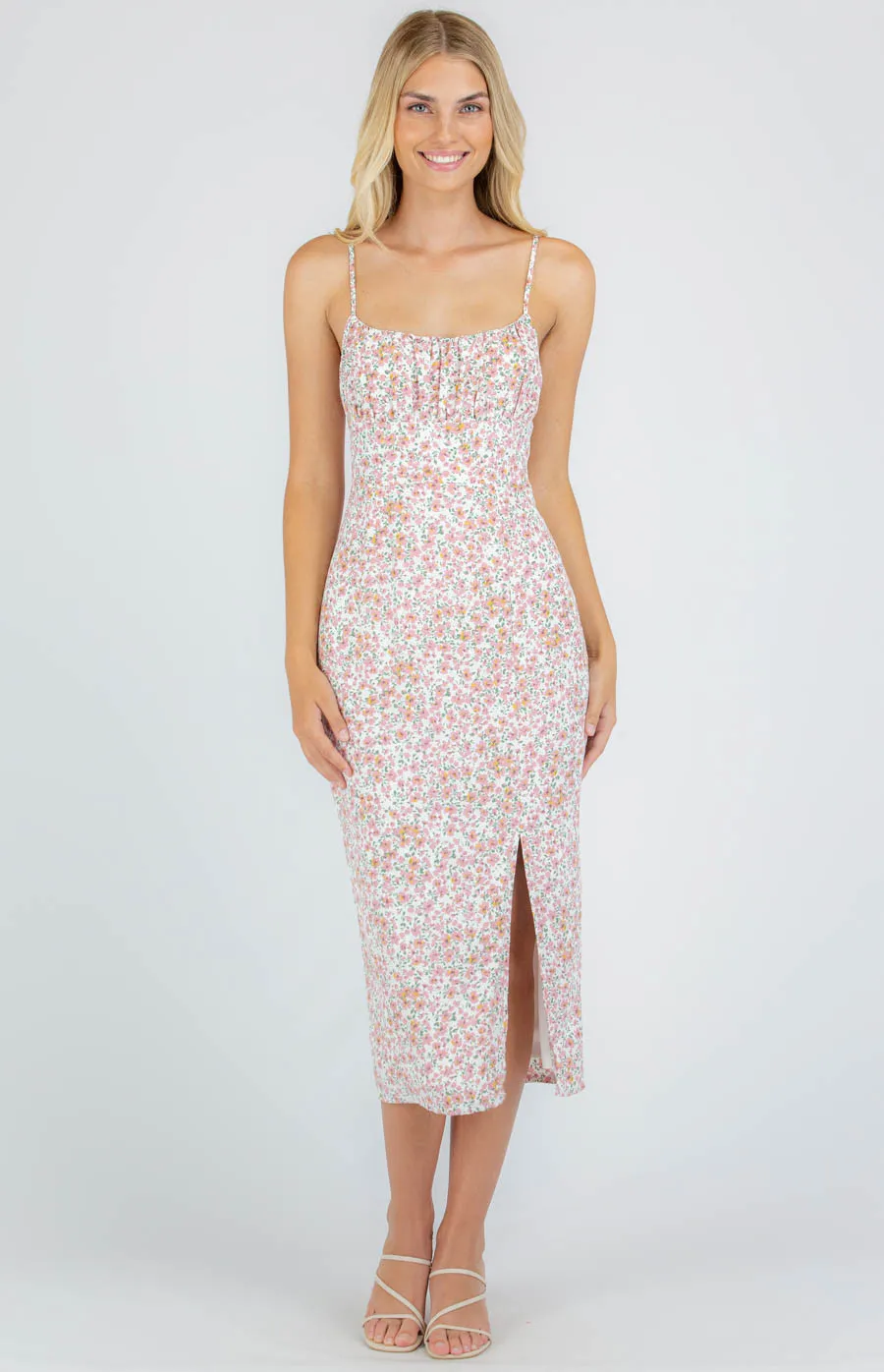 Floral Midi Dress with Side Split Hem (SDR933B) 