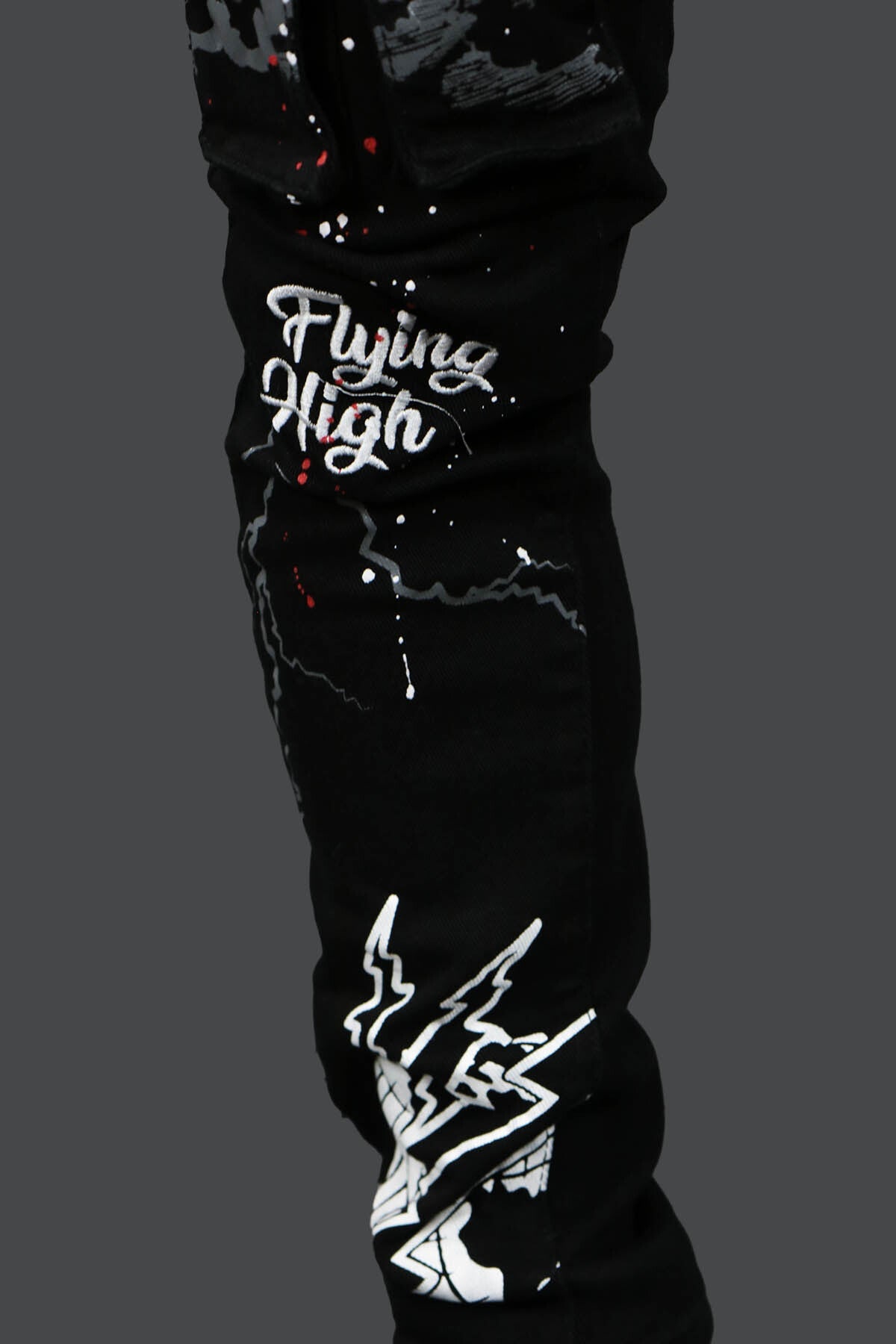 Fly High Custom Painted Cargo Denim Pants Motive Denim | Black |