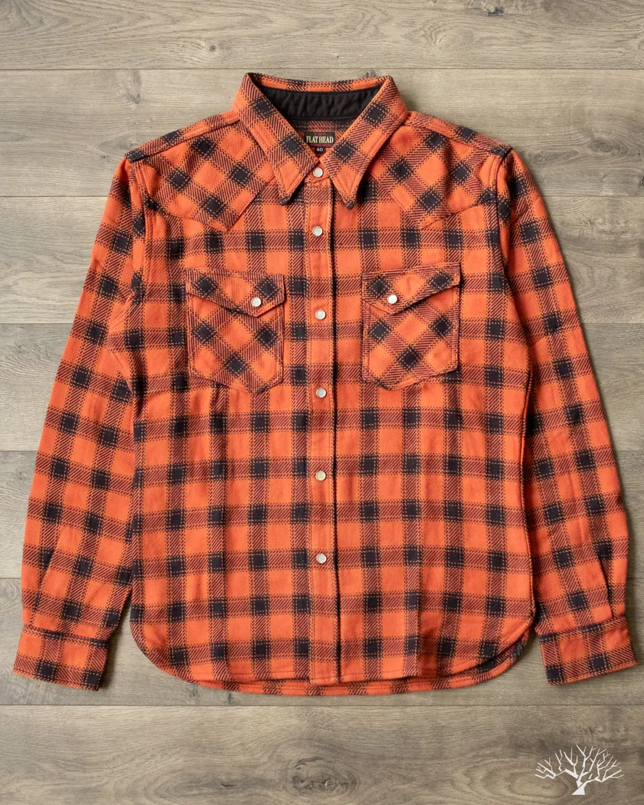 FN-SNW-005L - Ombre Check Flannel Western Shirt - Orange/Black