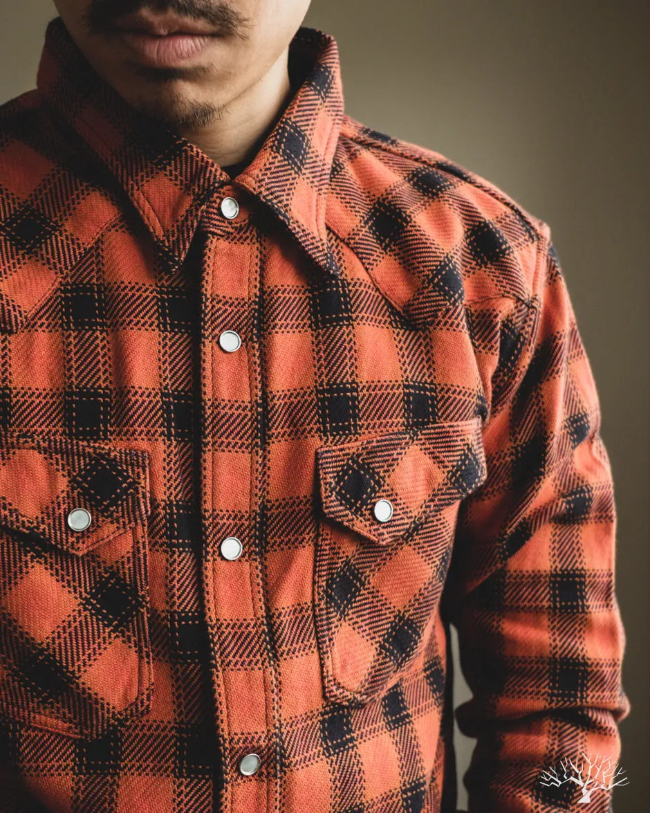 FN-SNW-005L - Ombre Check Flannel Western Shirt - Orange/Black