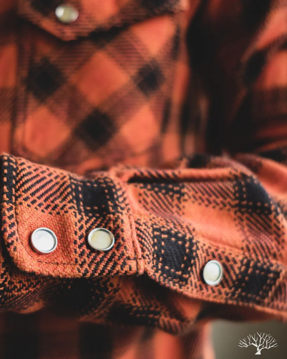 FN-SNW-005L - Ombre Check Flannel Western Shirt - Orange/Black