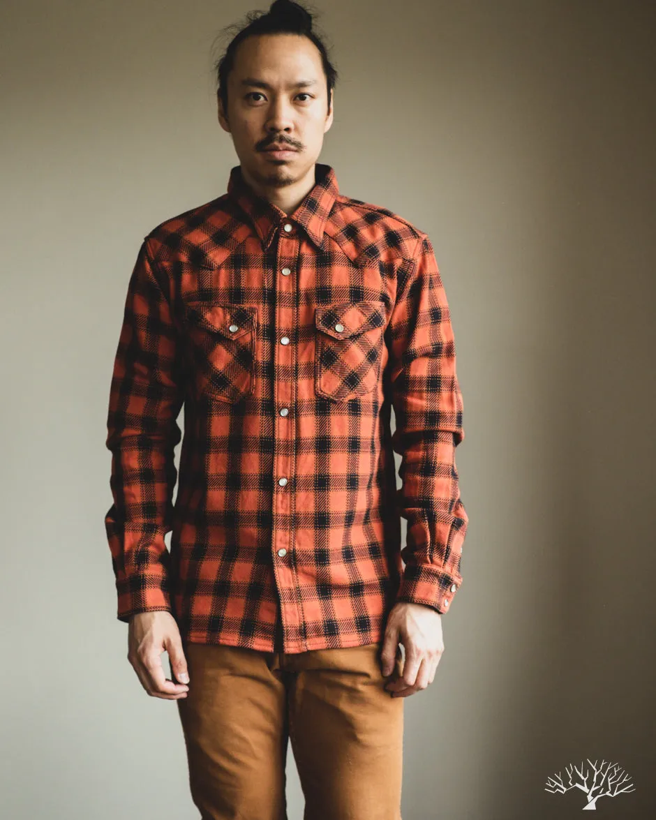 FN-SNW-005L - Ombre Check Flannel Western Shirt - Orange/Black