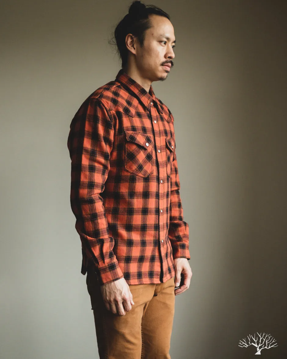 FN-SNW-005L - Ombre Check Flannel Western Shirt - Orange/Black