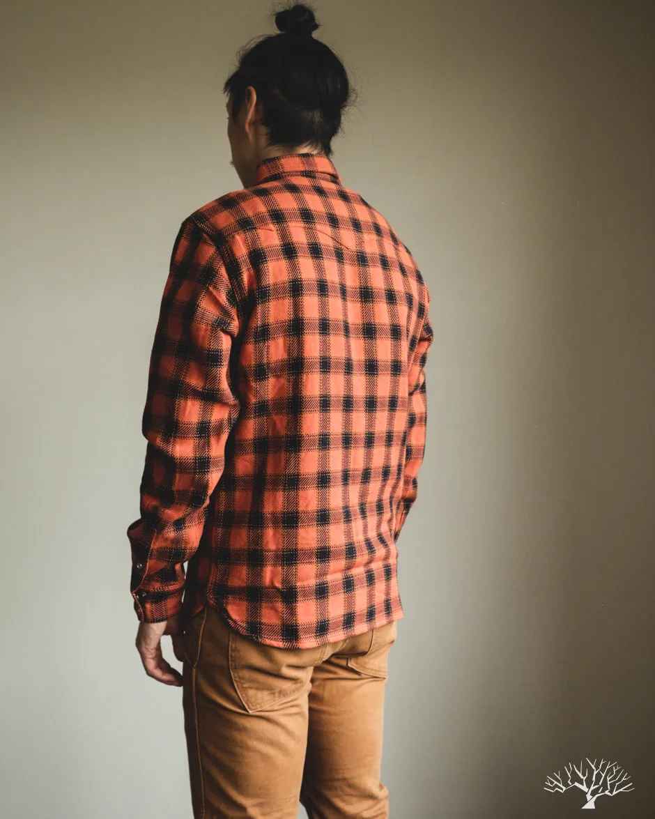 FN-SNW-005L - Ombre Check Flannel Western Shirt - Orange/Black