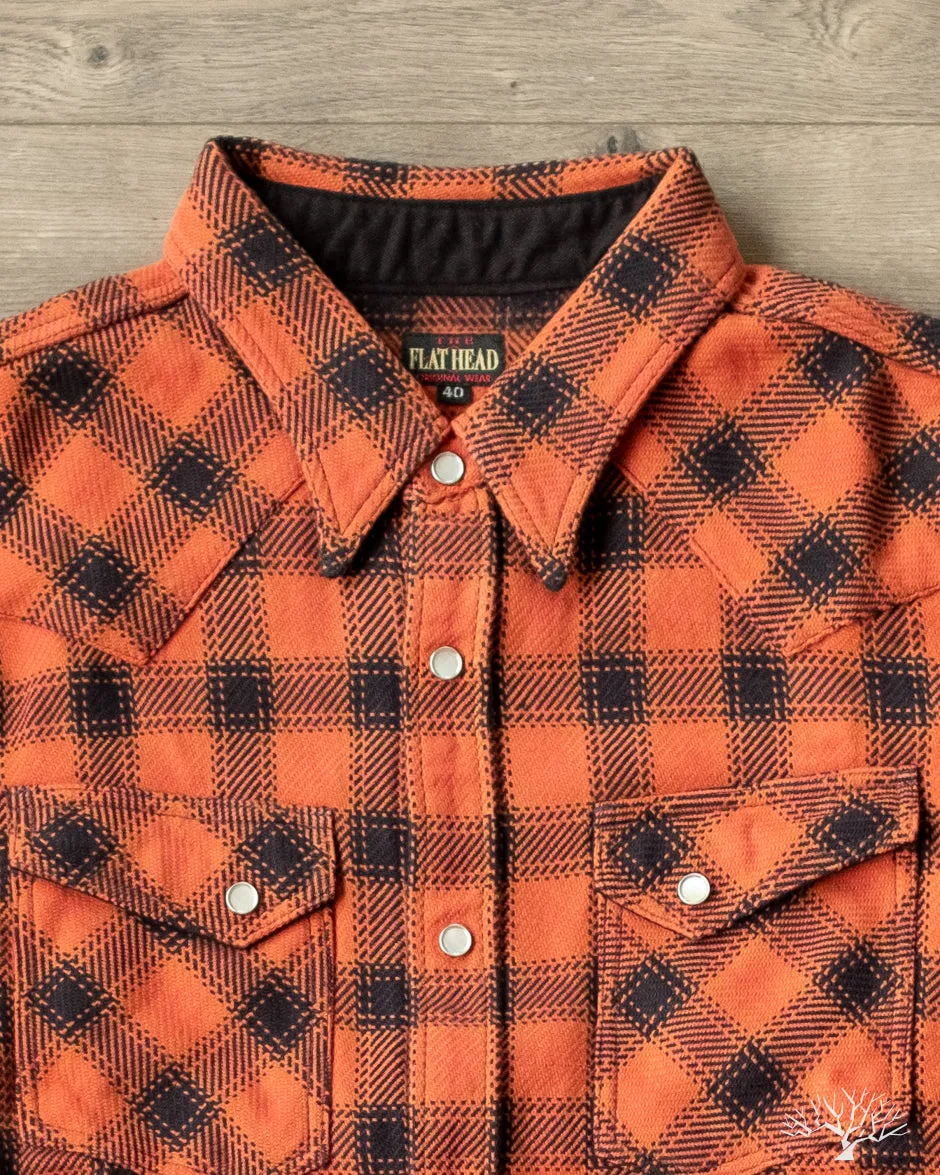 FN-SNW-005L - Ombre Check Flannel Western Shirt - Orange/Black