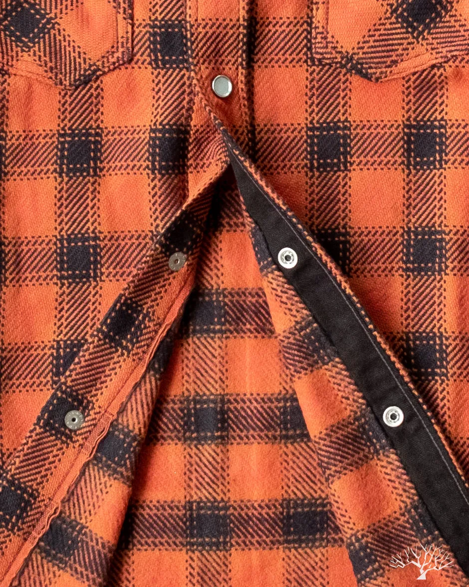 FN-SNW-005L - Ombre Check Flannel Western Shirt - Orange/Black