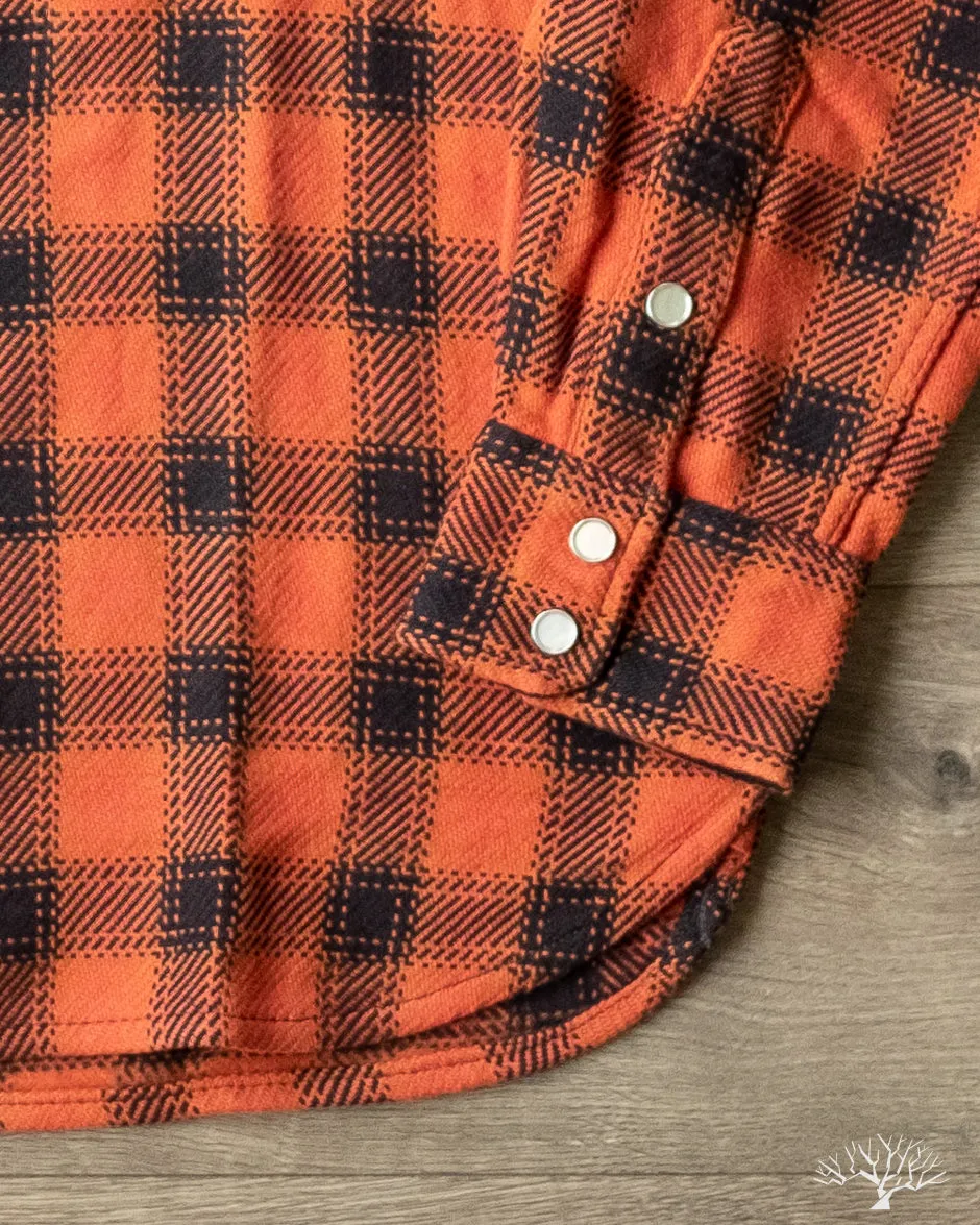 FN-SNW-005L - Ombre Check Flannel Western Shirt - Orange/Black