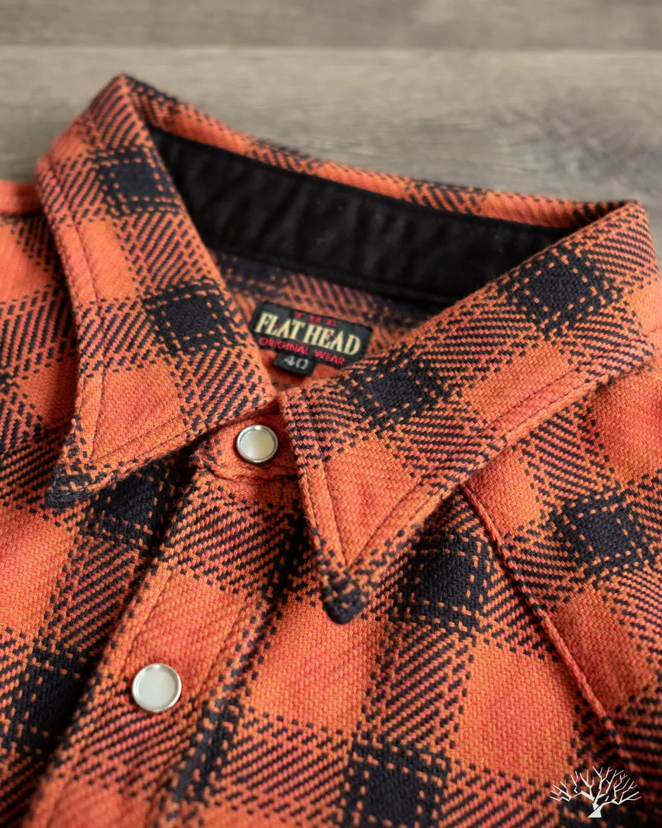 FN-SNW-005L - Ombre Check Flannel Western Shirt - Orange/Black