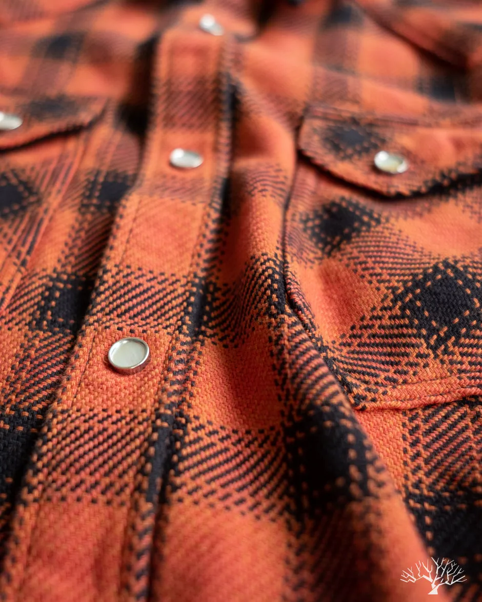 FN-SNW-005L - Ombre Check Flannel Western Shirt - Orange/Black