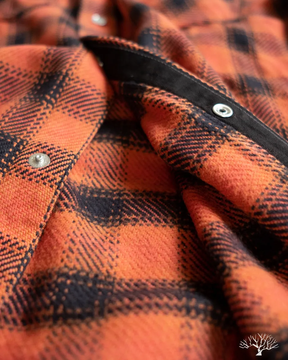 FN-SNW-005L - Ombre Check Flannel Western Shirt - Orange/Black