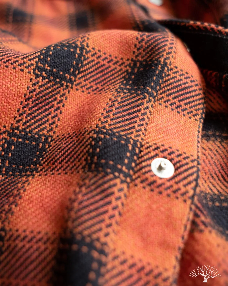 FN-SNW-005L - Ombre Check Flannel Western Shirt - Orange/Black