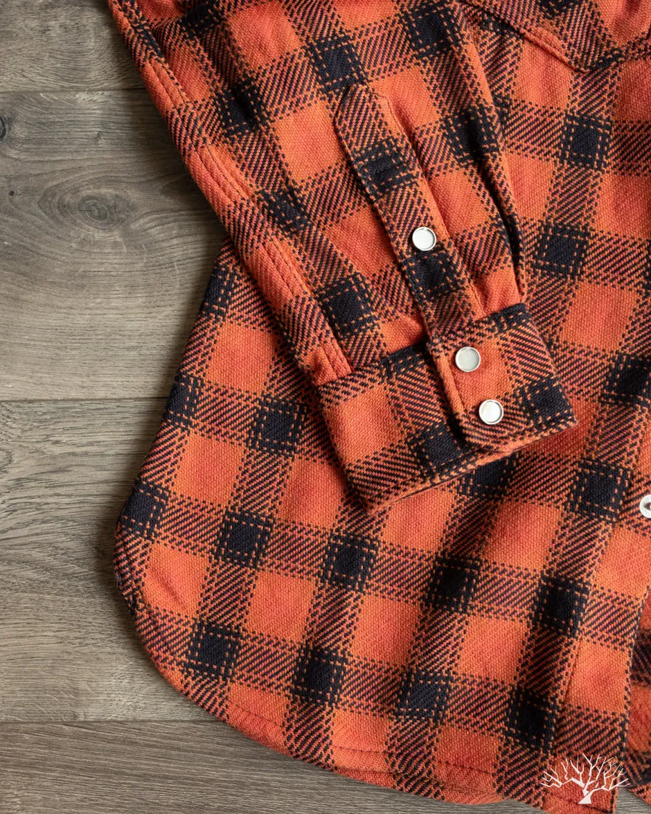 FN-SNW-005L - Ombre Check Flannel Western Shirt - Orange/Black