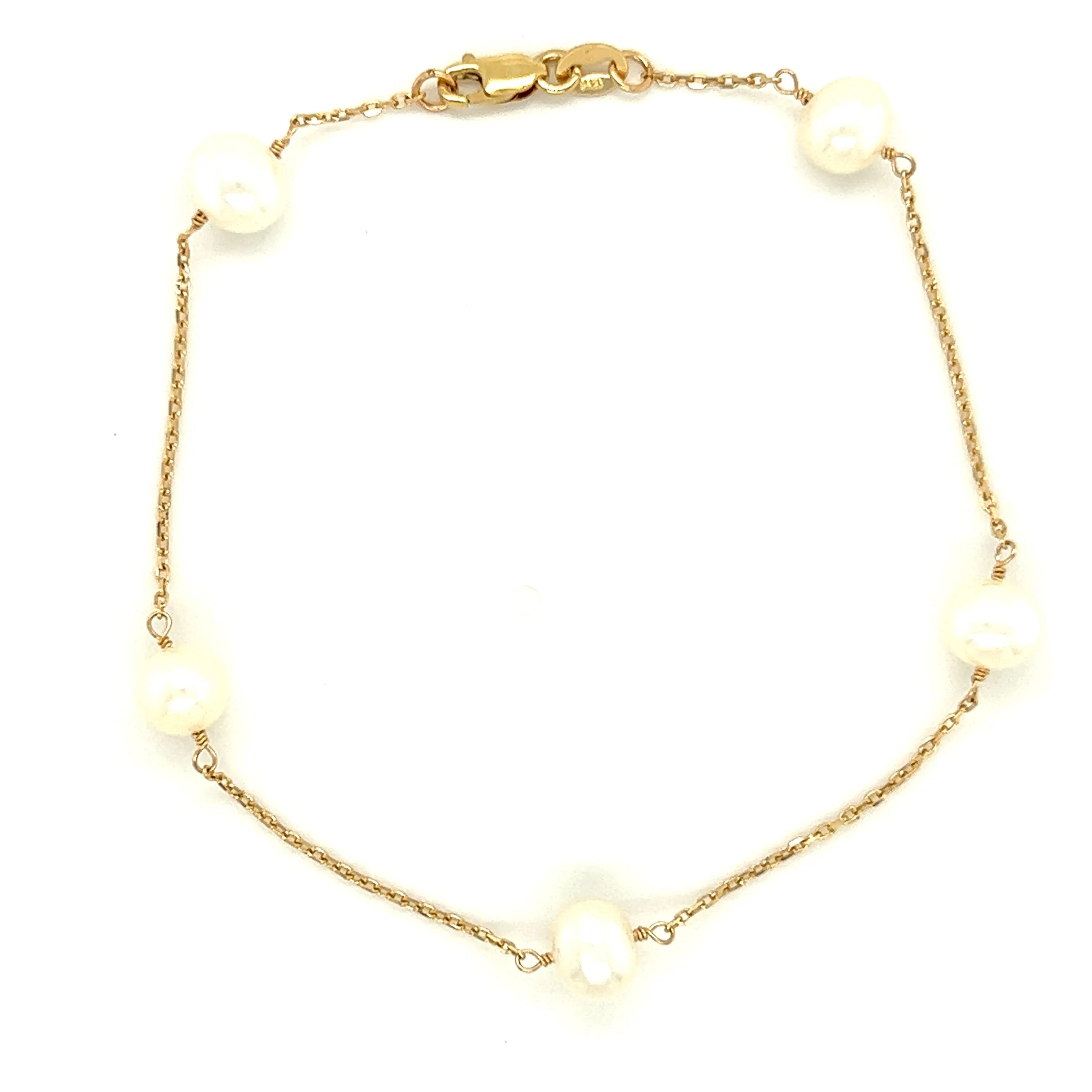 Freshwater Pearl Station Bracelet with Five Pearls in 14K Yellow Gold