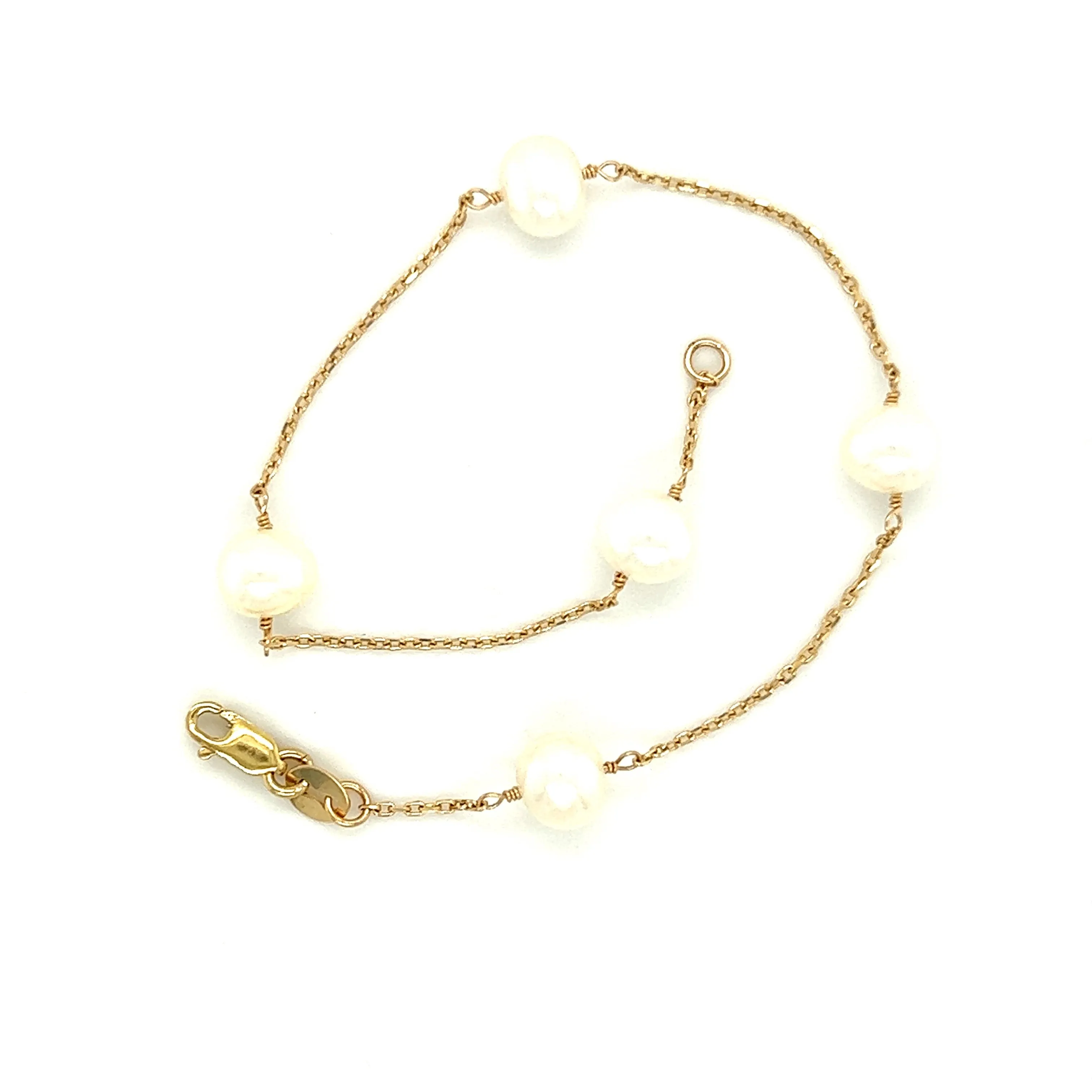 Freshwater Pearl Station Bracelet with Five Pearls in 14K Yellow Gold