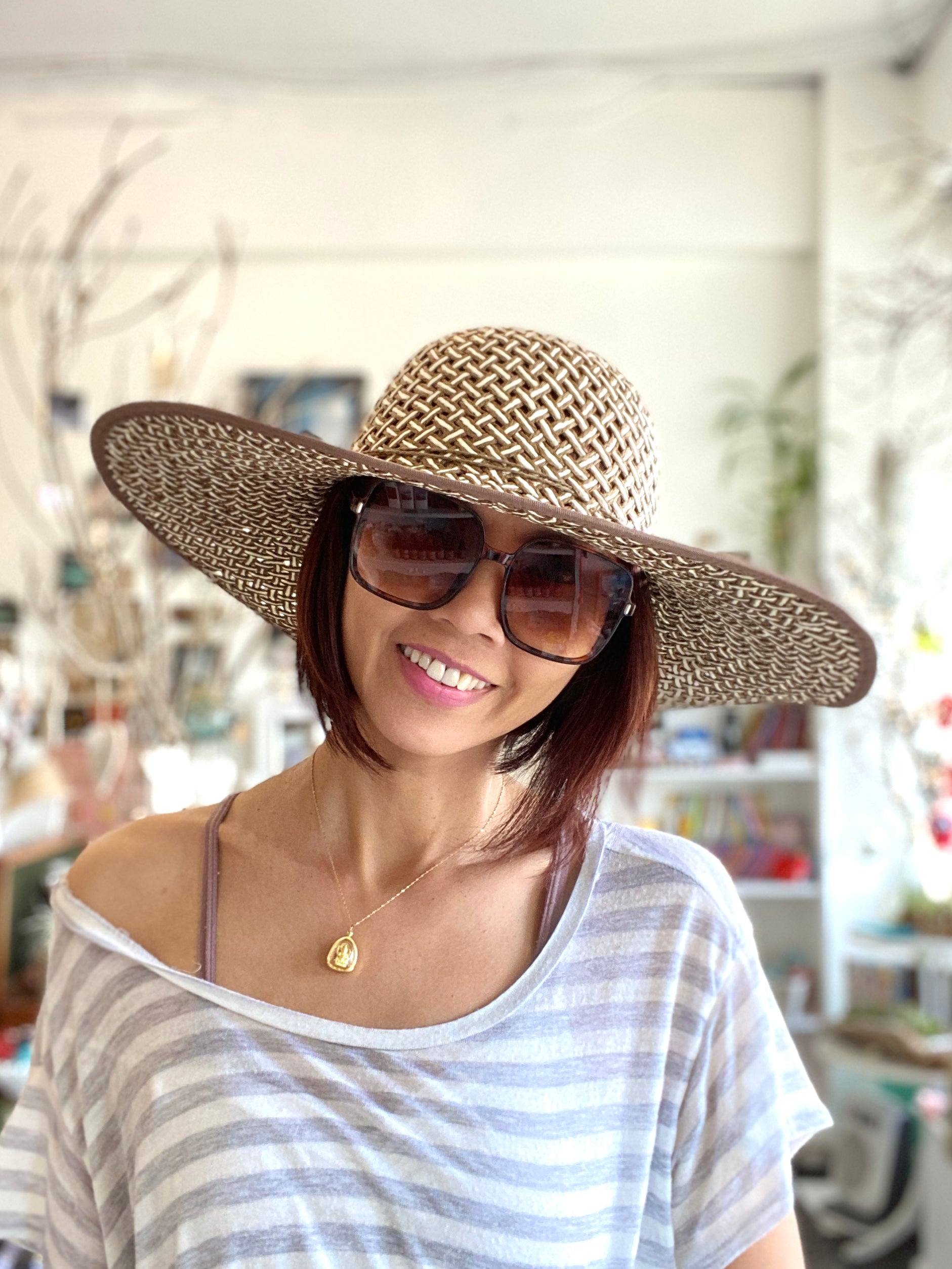 Fun Fashion Double Twisted Toyo Paper Wide Brim Sun Hat