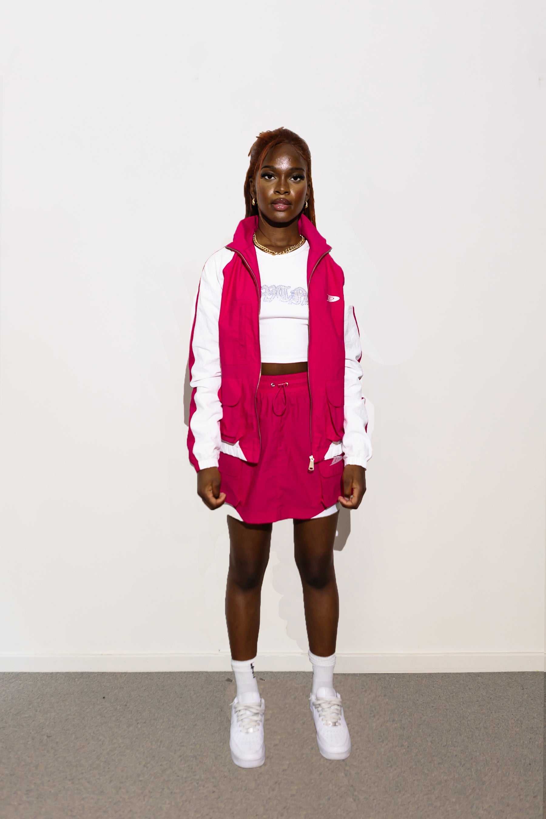 Fushia windbreaker cargo skirt