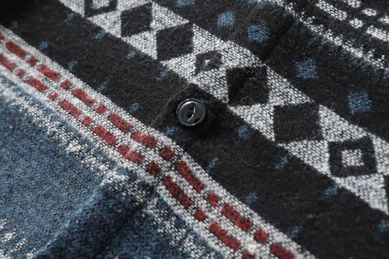 GEOMETRIC OVERSHIRT IN WOOL FLANNEL - GREY-BLUE