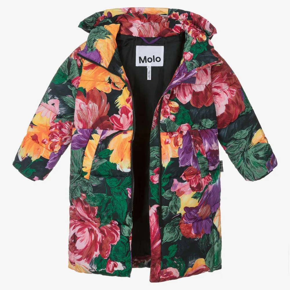 Girls Floral Puffer Coat