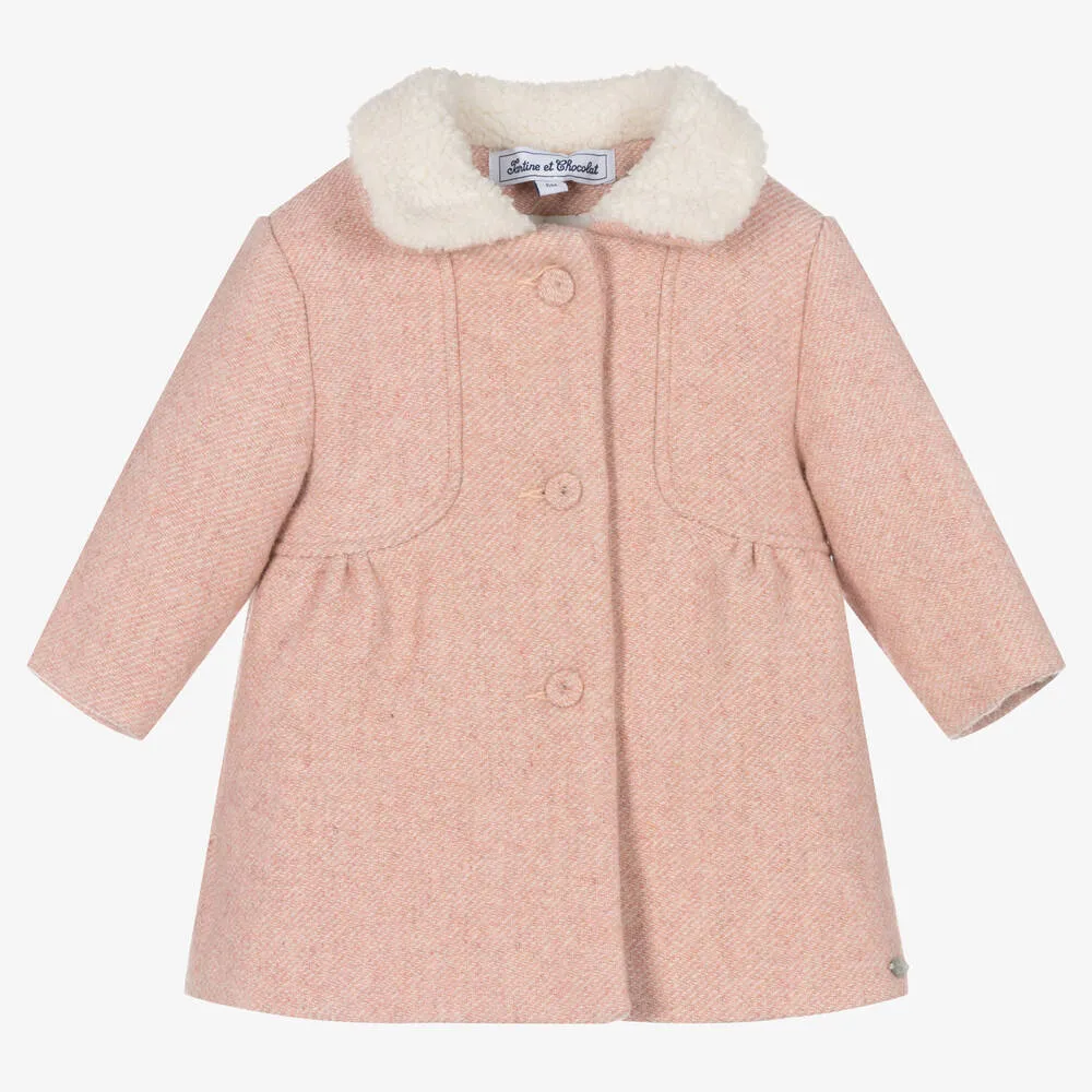 Girls Pink Collared Coat 