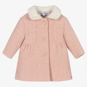 Girls Pink Collared Coat 