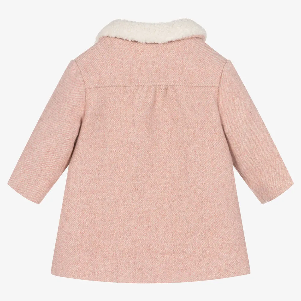 Girls Pink Collared Coat 