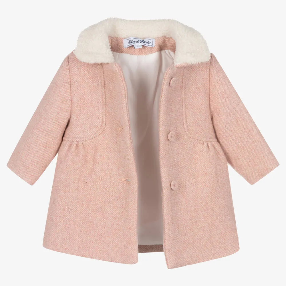 Girls Pink Collared Coat 