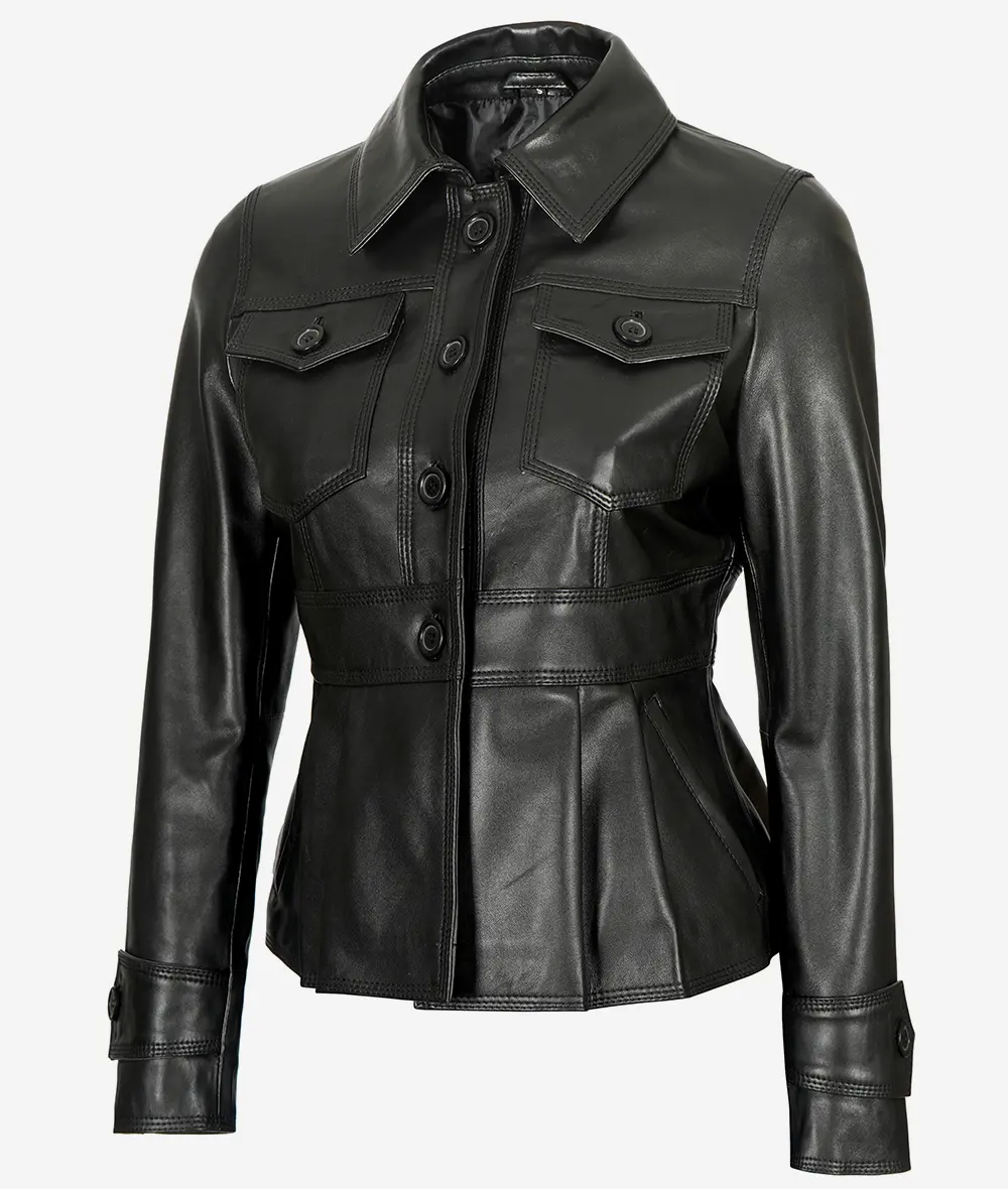 Gladys Women's Black Peplum Leather Jacket