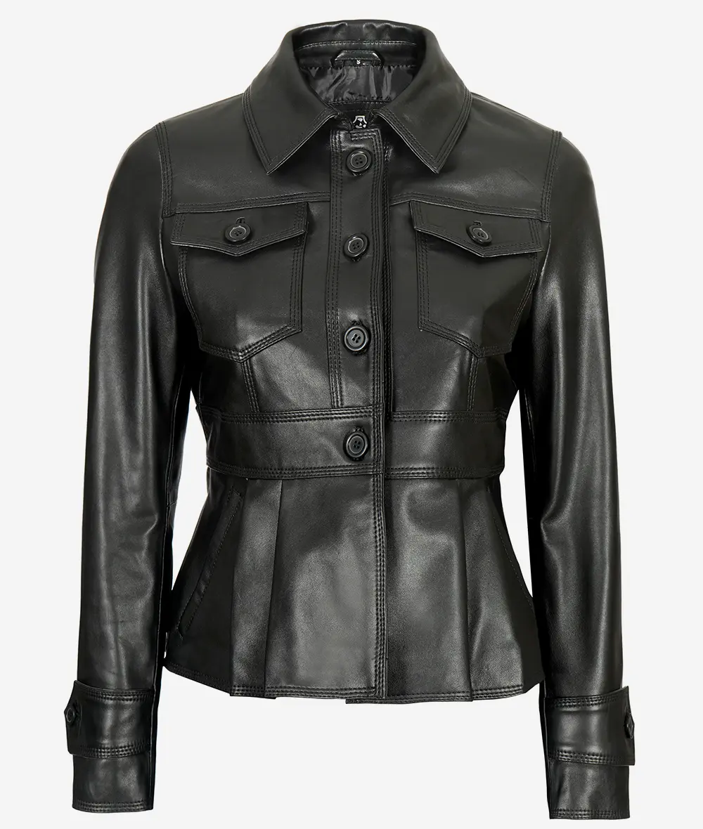 Gladys Women's Black Peplum Leather Jacket