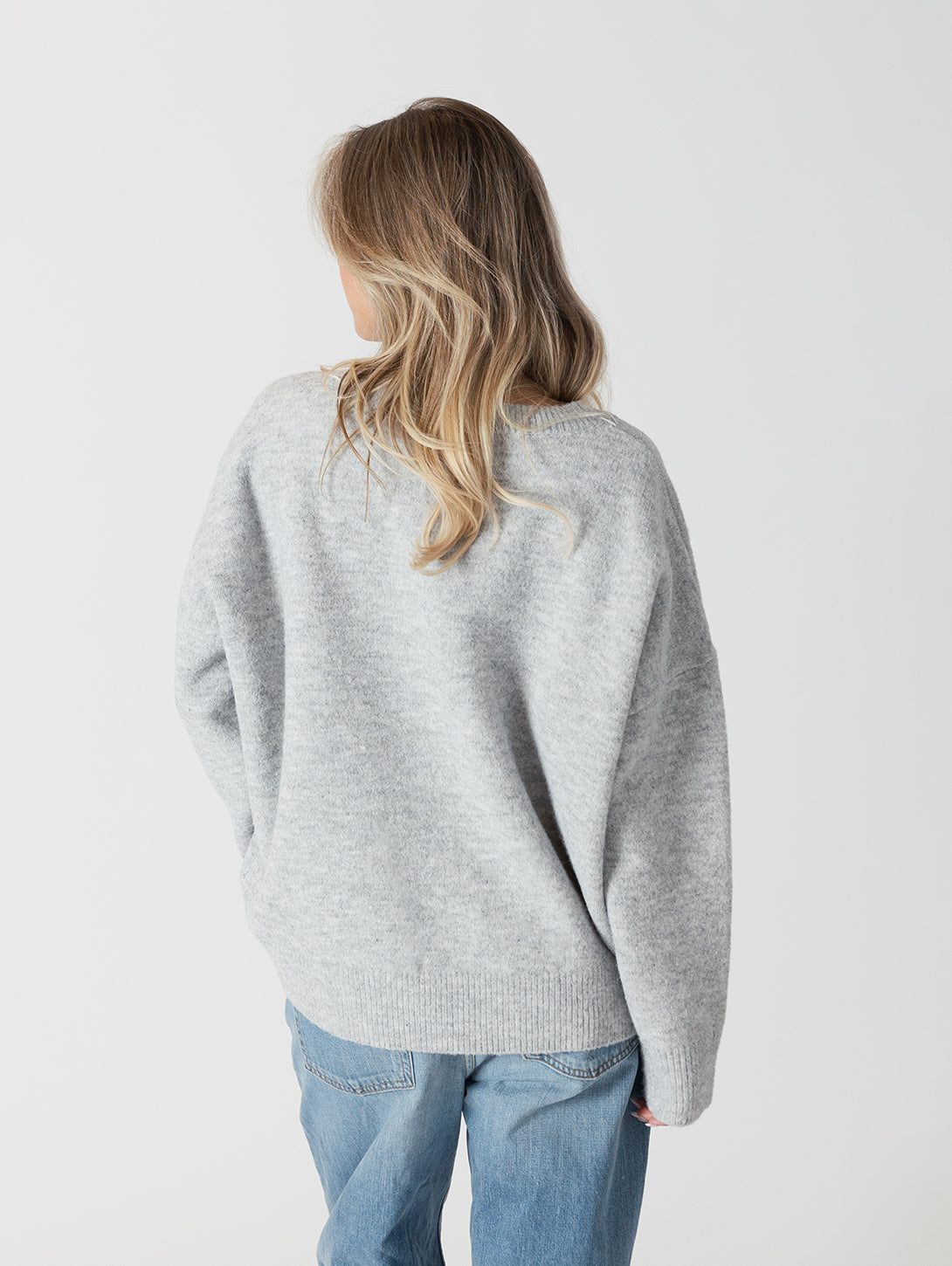 Heart Patch Sweater - Light Grey/Pink