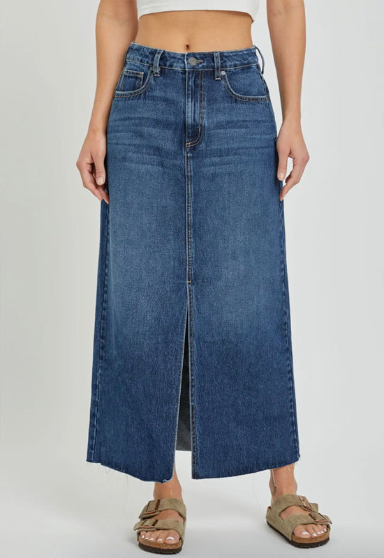 Hidden Jeans - Peyton High Rise Denim Midi Skirt Dark Denim