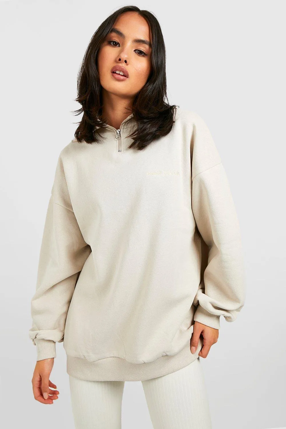 Hoodies & Sweatshirts | Half Zip Oversized Sweater | boohoo