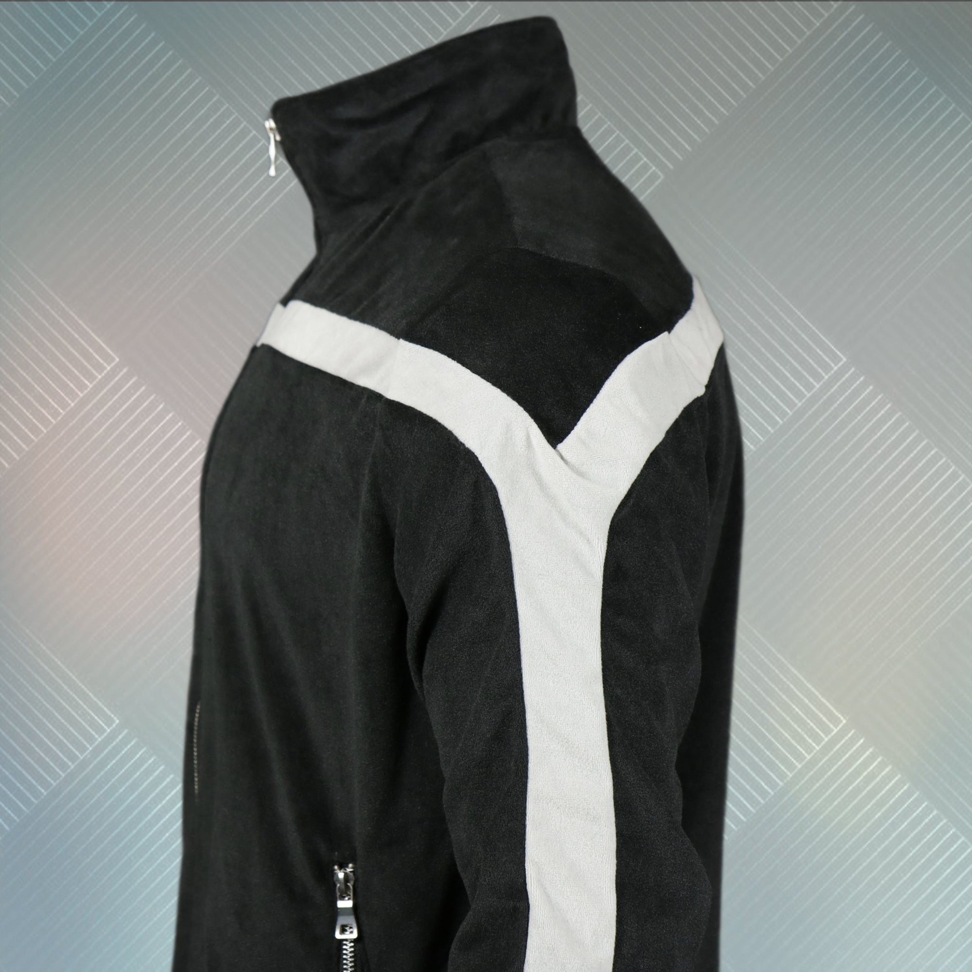 Italian Colorway Inspired Italian Fashion Black Gray Stripe Snake and Bees Velour Track Jacket