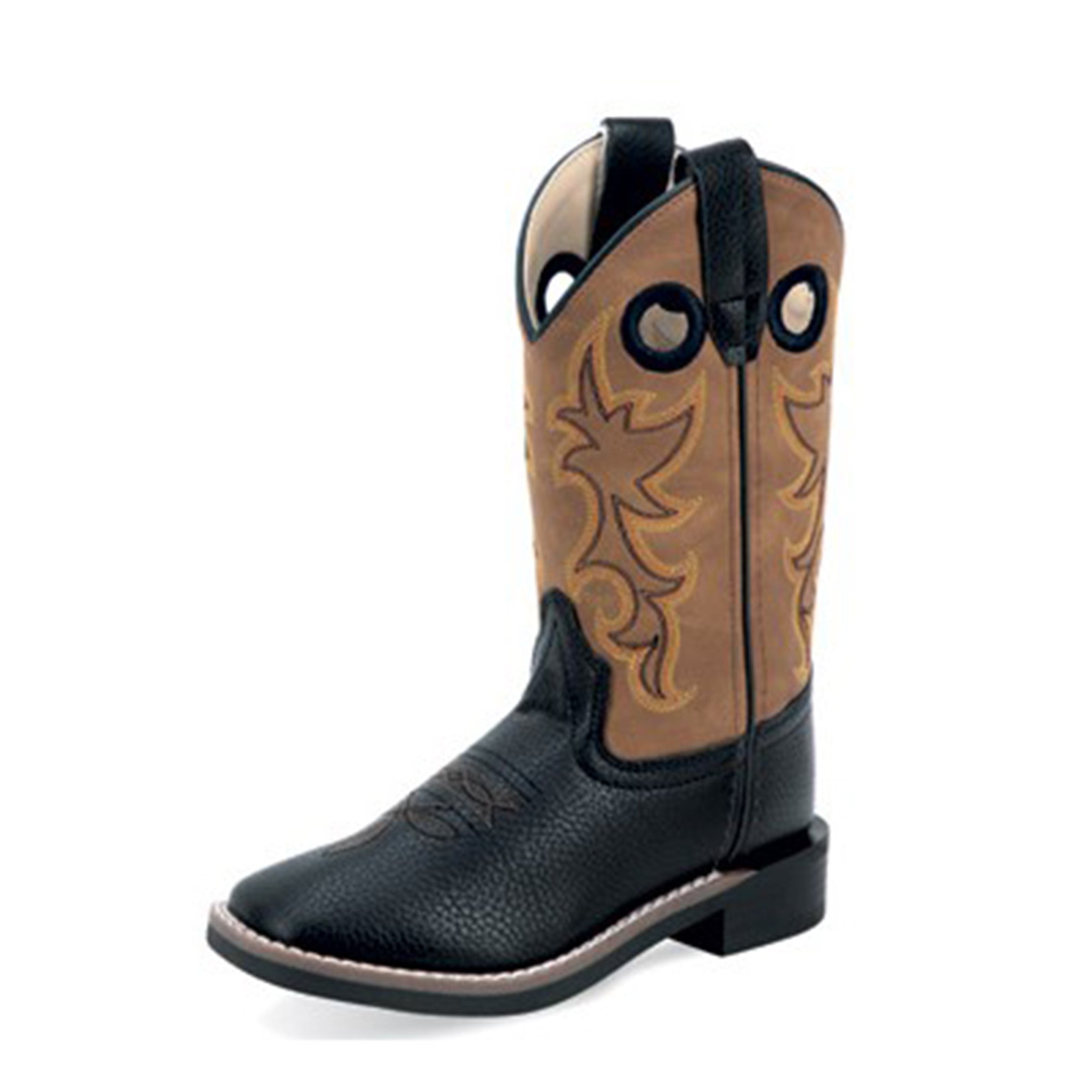 Jama Old West Kid Black/Brown Square Toe Boots