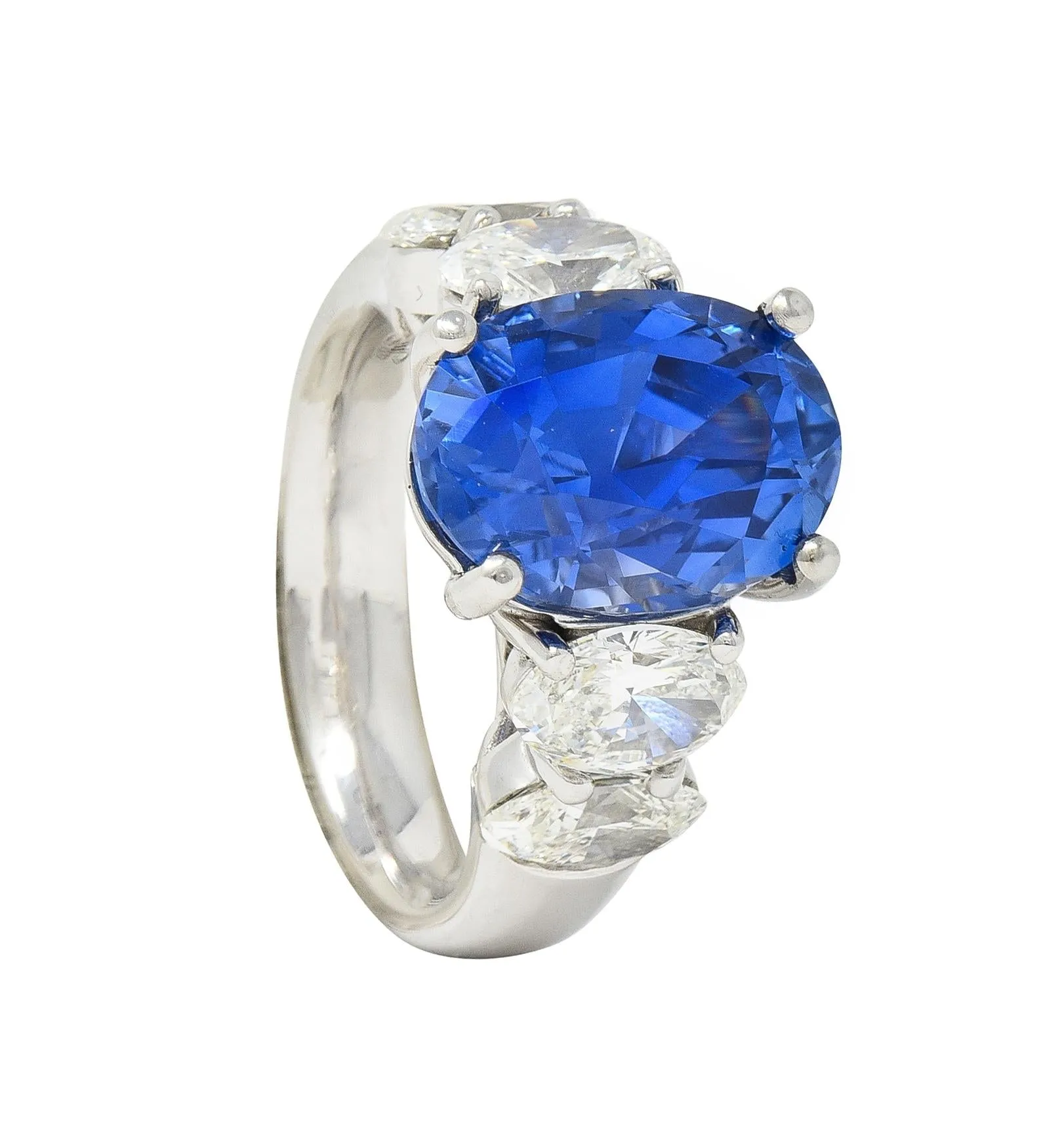 JB Star 7.15 CTW Ceylon Sapphire Diamond Platinum Five Stone Ring GIA