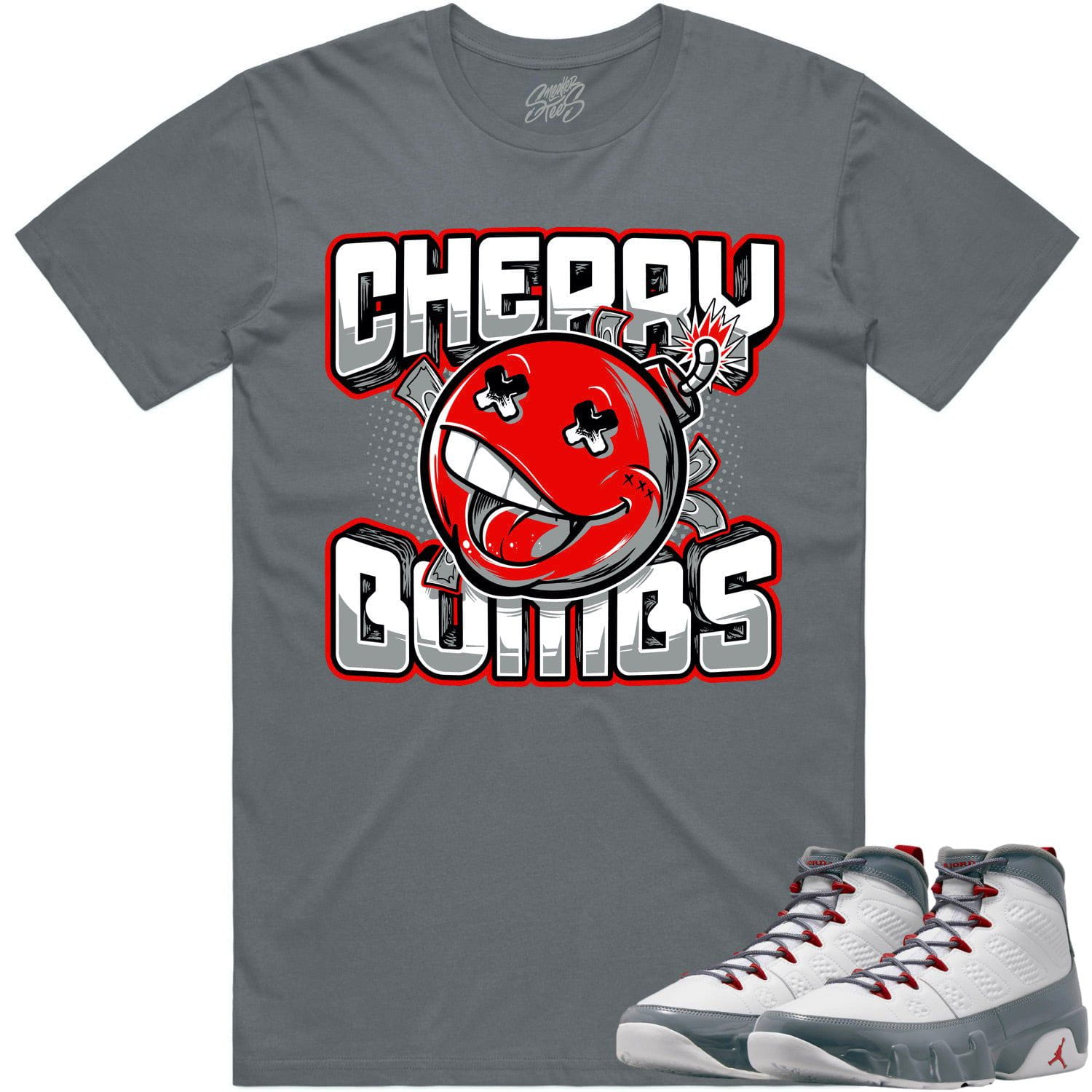 Jordan 9 Fire Red 9s Shirt to Match - RED CHERRY BOMBS