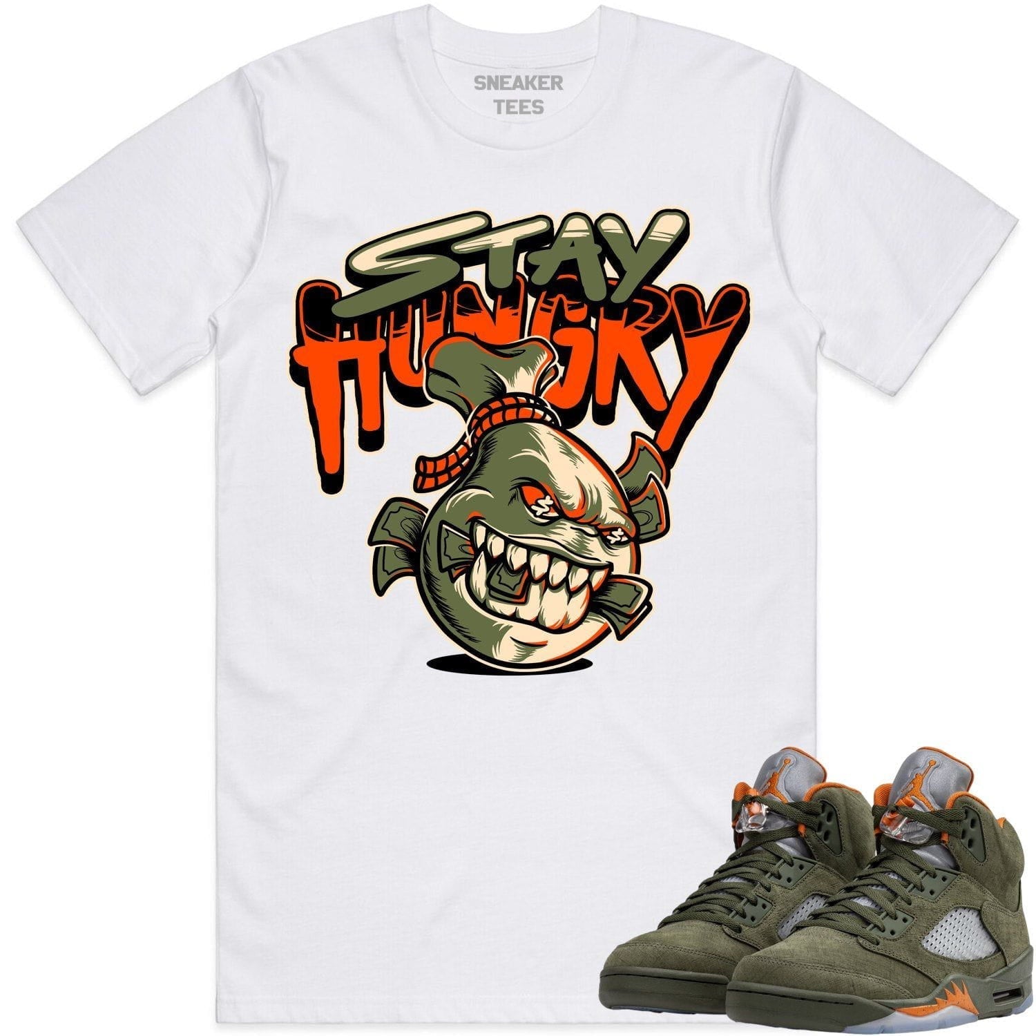 Jordan Retro 5 Olive 5s Shirt to Match - CELADON STAY HUNGRY