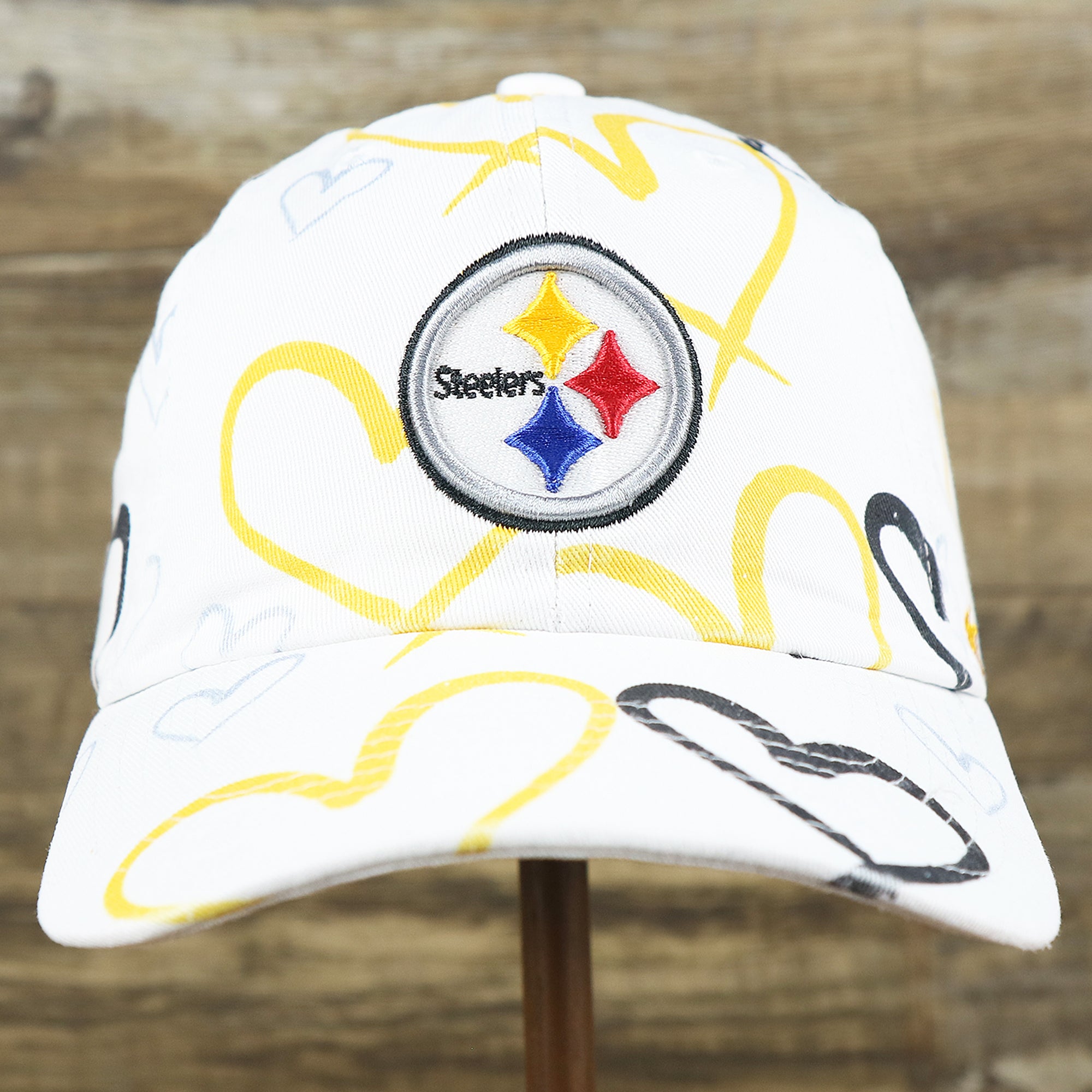 Kids Pittsburgh Steelers Hearts All Over Print Dad Hat | White Kid’s Dad Hat