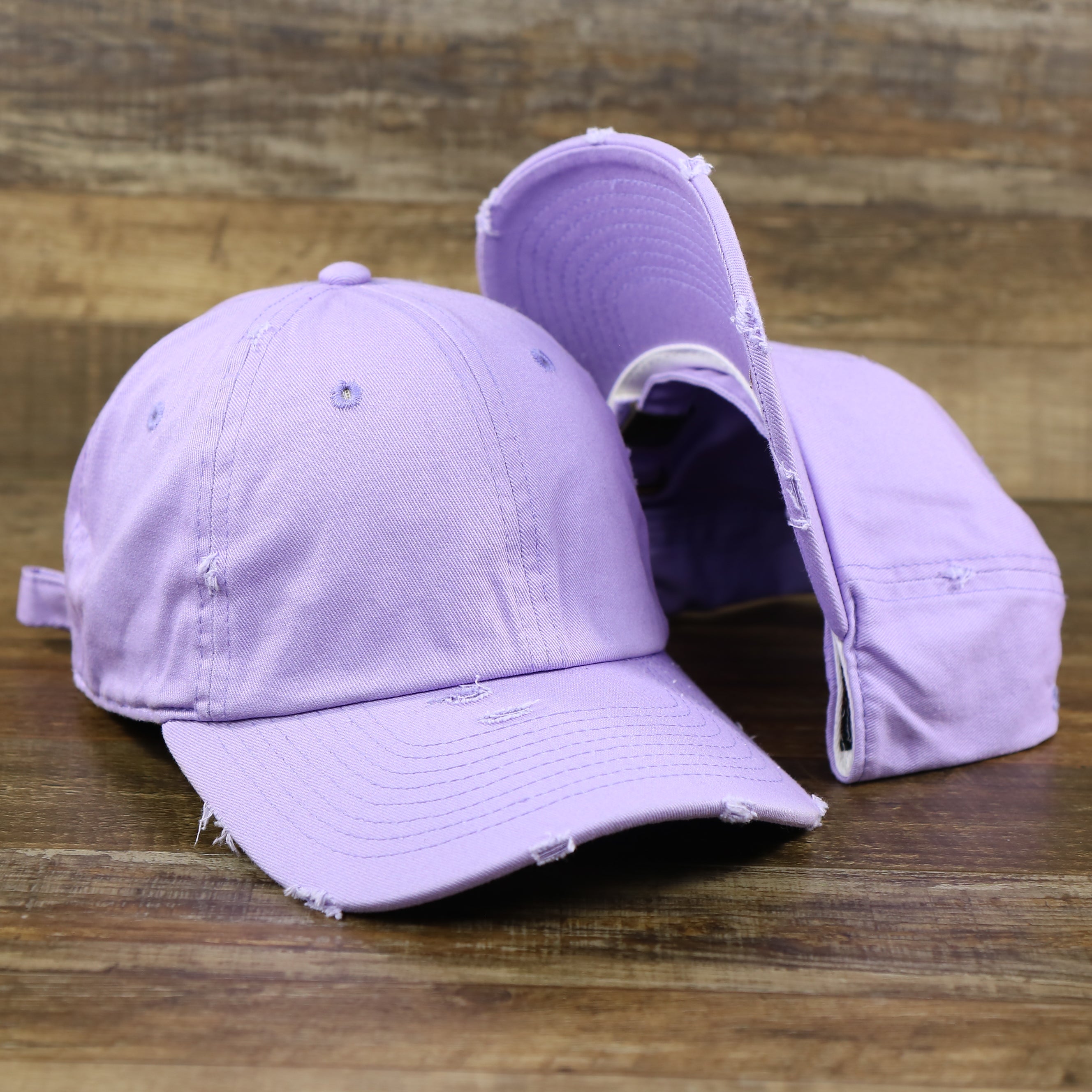 Lavender Flat Brim Distressed Blank Baseball Hat | Light Purple Dad Hat