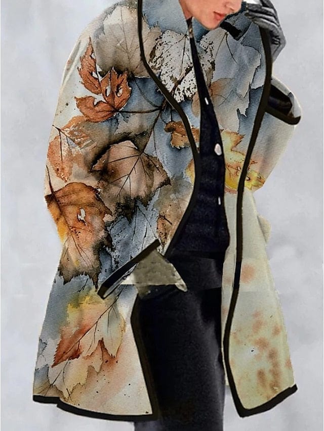 Leaves Print Oversized Women's Winter Coat