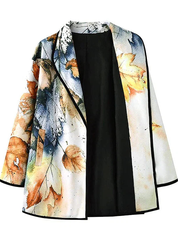 Leaves Print Oversized Women's Winter Coat